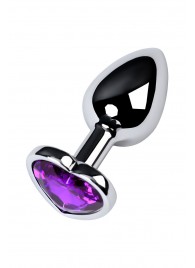 Серебристая коническая анальная пробка с фиолетовым кристаллом-сердечком - 7 см. - ToyFa - купить с доставкой в Таганроге