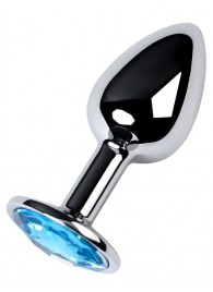 Серебристая конусовидная анальная пробка с голубым кристаллом - 7 см. - ToyFa - купить с доставкой в Таганроге