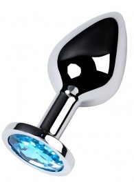 Серебристая конусовидная анальная пробка с голубым кристаллом - 8 см. - ToyFa - купить с доставкой в Таганроге