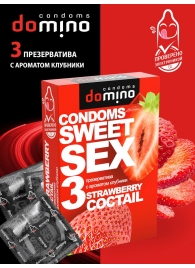 Презервативы для орального секса DOMINO Sweet Sex с ароматом клубничного коктейля  - 3 шт. - Domino - купить с доставкой в Таганроге