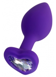 Фиолетовая анальная втулка Diamond Heart с прозрачным кристаллом - 7 см. - ToyFa - купить с доставкой в Таганроге