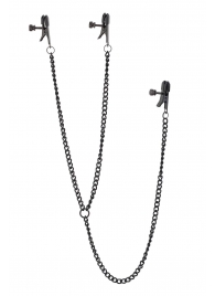 Черные зажимы на соски и клитор на цепочке DELUXE NIPPLE   CLIT CLAMPS - Dream Toys - купить с доставкой в Таганроге