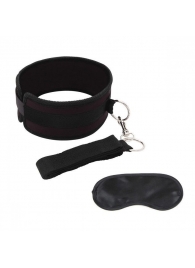 Черный ошейник с длинным поводком Collar and Leash Set - Lux Fetish - купить с доставкой в Таганроге