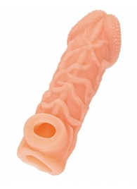 Телесная закрытая насадка с венками Cock Sleeve Size S - 13,8 см. - KOKOS - в Таганроге купить с доставкой