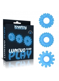 Набор из 3 голубых, светящихся в темноте эрекционных колец Lumino Play - Lovetoy - в Таганроге купить с доставкой