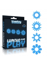 Набор из 4 голубых, светящихся в темноте эрекционных колец Lumino Play - Lovetoy - в Таганроге купить с доставкой