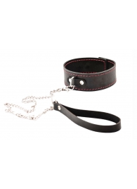 Черный широкий ошейник с красной строчкой и поводком - Crazy Handmade - купить с доставкой в Таганроге