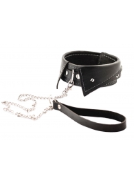 Черный ошейник-воротничок с металлическим поводком - Crazy Handmade - купить с доставкой в Таганроге