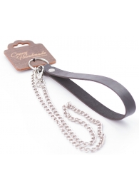 Серебристый металлический поводок с кожаной черной ручкой - 80 см. - Crazy Handmade - купить с доставкой в Таганроге