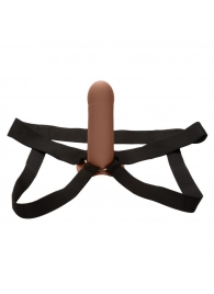 Коричневый фаллопротез из силикона Extension with Harness - 15,75 см. - California Exotic Novelties - купить с доставкой в Таганроге