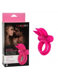 Розовое эрекционное виброкольцо Silicone Rechargeable Dual Butterfly Ring - California Exotic Novelties - в Таганроге купить с доставкой