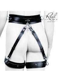 Черный кожаный пояс с гартерами - L-XL - Notabu - купить с доставкой в Таганроге