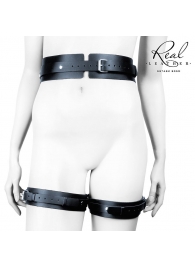 Черный кожаный пояс с гартерами - L-XL - Notabu - купить с доставкой в Таганроге