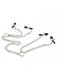 Серебристые зажимы для сосков и половых губ на тонкой цепочке - Notabu - купить с доставкой в Таганроге