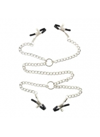 Серебристые зажимы для сосков и половых губ на тонкой цепочке - Notabu - купить с доставкой в Таганроге