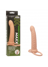 Телесная насадка для двойного проникновения Rechargeable Ribbed Dual Penetrator с вибрацией - California Exotic Novelties - купить с доставкой в Таганроге