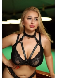 Черная кожаная сбруя с ошейником plus size из нежной кожи - БДСМ Арсенал - купить с доставкой в Таганроге