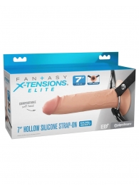 Телесный полый страпон на черных ремнях Hollow Silicone Strap-on - 17,8 см. - Pipedream - купить с доставкой в Таганроге