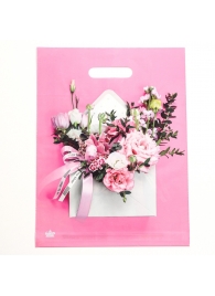 Розовый пакет с цветочным принтом и вырубной ручкой (40х31 см) - Сима-Ленд - купить с доставкой в Таганроге