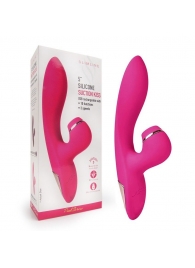 Розовый вибратор-кролик с вакуумной стимуляцией 5’’ Silicone Suction Kiss - 20,3 см. - Erokay