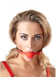 Силиконовый кляп-шар на чёрных ремешках Red Gag silicone - Orion - купить с доставкой в Таганроге