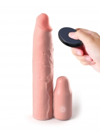 Телесная вибронасадка на член 3  Vibrating Mega X-tension with Remote - 22,9 см. - Pipedream - в Таганроге купить с доставкой