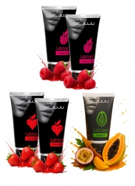 Набор из 5 съедобных лубрикантов JUJU (клубника х 2, малина х 2, тропические фрукты) - JuJu - купить с доставкой в Таганроге Набор из 5 съедобных лубрикантов JUJU (клубника х 2, малина х 2, тропические фрукты) - JuJu - купить с доставкой в Таганроге