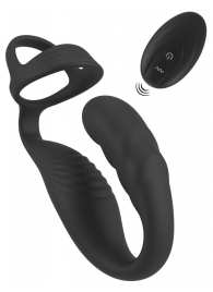 Черное эрекционное кольцо со стимуляцией промежности и анальной пробкой Cock Ring with RC Prostate Plug - Orion - в Таганроге купить с доставкой