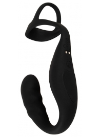 Черное эрекционное кольцо со стимуляцией промежности и анальной пробкой Cock Ring with RC Prostate Plug - Orion - в Таганроге купить с доставкой