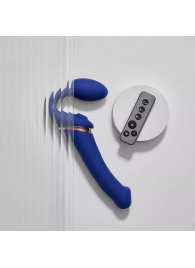 Синий безремневой страпон Multi Orgasm Bendable Strap-On size XL с клиторальной стимуляцией - Strap-on-me - купить с доставкой в Таганроге