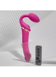 Ярко-розовый безремневой страпон Multi Orgasm Bendable Strap-On size L с клиторальной стимуляцией - Strap-on-me - купить с доставкой в Таганроге