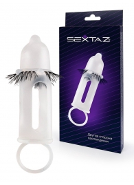 Эластичная насадка на пенис с подхватом мошонки и стимулирующими «ресничками» - Sextaz - в Таганроге купить с доставкой
