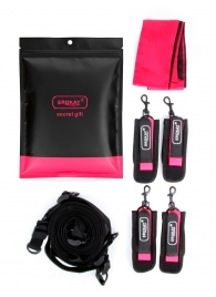 Черно-розовый эротический набор: фиксатор, оковы, наручники, повязка - Erokay - купить с доставкой в Таганроге