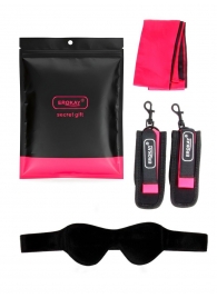 Черно-розовый эротический набор: маска, наручники и повязка - Erokay - купить с доставкой в Таганроге