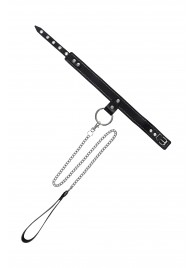 Черный узкий однослойный ошейник с серебристым поводком-цепочкой - Pecado - купить с доставкой в Таганроге