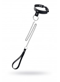 Черный узкий однослойный ошейник с серебристым поводком-цепочкой - Pecado - купить с доставкой в Таганроге