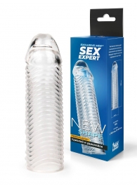 Прозрачная закрытая насадка на пенис с ребрышками - 16 см. - Sex Expert - в Таганроге купить с доставкой
