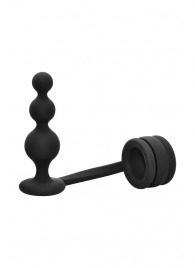 Черное эрекционное кольцо с анальной елочкой Cockring With Beaded Anal Plug - Dream Toys - в Таганроге купить с доставкой