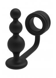 Черное эрекционное кольцо с анальной елочкой Cockring With Beaded Anal Plug - Dream Toys - в Таганроге купить с доставкой