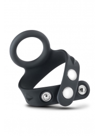 Черное эрекционное кольцо с подхватом мошонки на кнопках VS6 - Blush Novelties - в Таганроге купить с доставкой