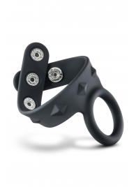 Черное эрекционное кольцо с подхватом мошонки на кнопках VS6 - Blush Novelties - в Таганроге купить с доставкой