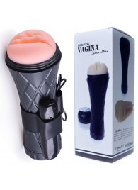Телесный мастурбатор-вагина в черной колбе с вибрацией - Boys of Toys - в Таганроге купить с доставкой