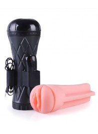 Телесный мастурбатор-вагина в черной колбе с вибрацией - Boys of Toys - в Таганроге купить с доставкой