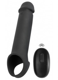 Черная вибронасадка для пениса с хомутом для мошонки и пультом ДУ Remote Controlled Penis Extension - Orion - в Таганроге купить с доставкой