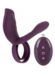 Фиолетовая насадка на член с клиторальным отростком и пультом ДУ RC Couple’s Vibrator 2 - Orion - в Таганроге купить с доставкой
