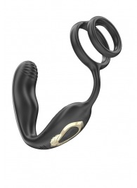 Черная анальная пробка с вращением и эрекционными кольцами - Ibiza - в Таганроге купить с доставкой