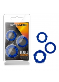 Набор из 3 синих эрекционных колец Stay Hard Beaded Cockrings - Blush Novelties - в Таганроге купить с доставкой