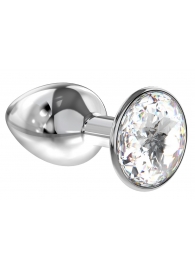 Малая серебристая анальная пробка Diamond Clear Sparkle Small с прозрачным кристаллом - 7 см. - Lola Games - купить с доставкой в Таганроге