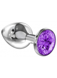 Малая серебристая анальная пробка Diamond Purple Sparkle Small с фиолетовым кристаллом - 7 см. - Lola Games - купить с доставкой в Таганроге