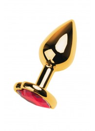 Золотистая анальная пробка с кристаллом-сердцем - 7,5 см. - ToyFa - купить с доставкой в Таганроге